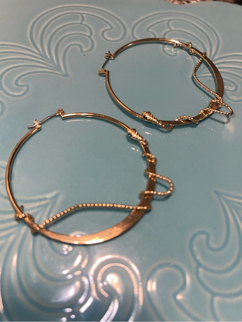 Gold Hoop Earrings with Snake Detail